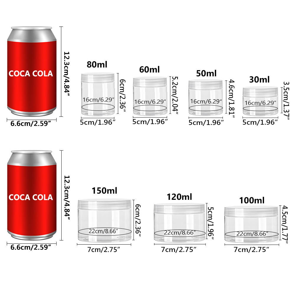 Plastic Storage Jars With Screw-on Lids Refillable Pots Makeup Balm Container 30-150ml Clear PET Plastic Jars Pots Food Crafts