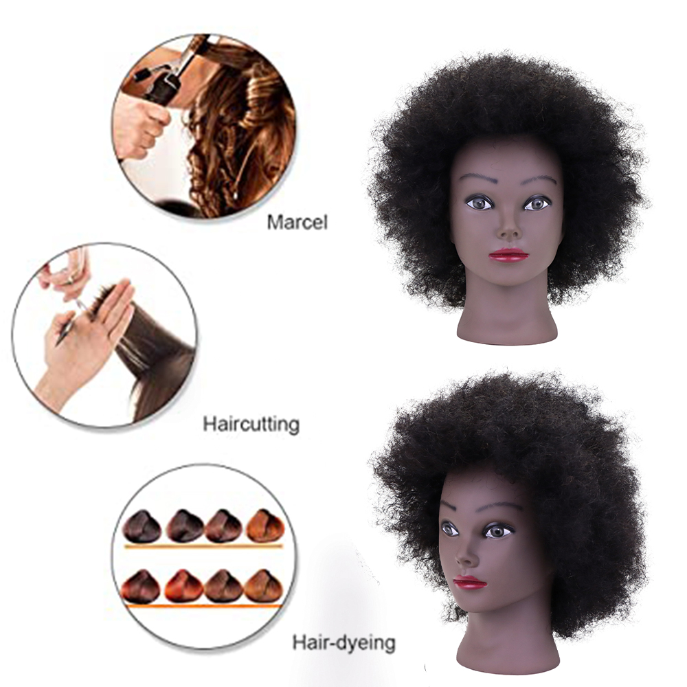 Afro Mannequin Heads With 100% Human Hair With Adjustable Tripod Hairdressing Dolls Training Head For Practice Styling Braiding