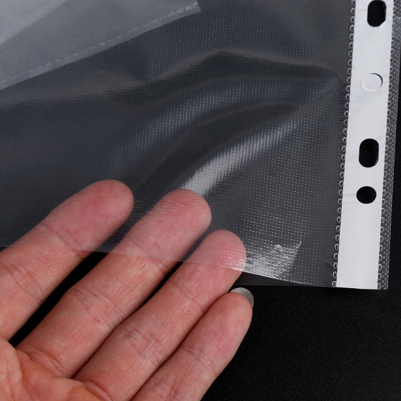 100pcs A4 Transparent Perforated File Storage Document Folder Case Bag Sleeves R66C
