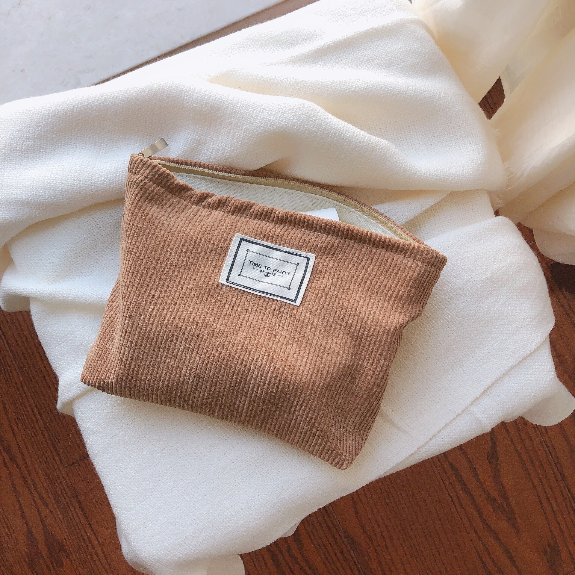 Neceser grande de pana para mujer, bolsa de maquillaje impermeable con cremallera, organizador de maquillaje de viaje, funda de belleza