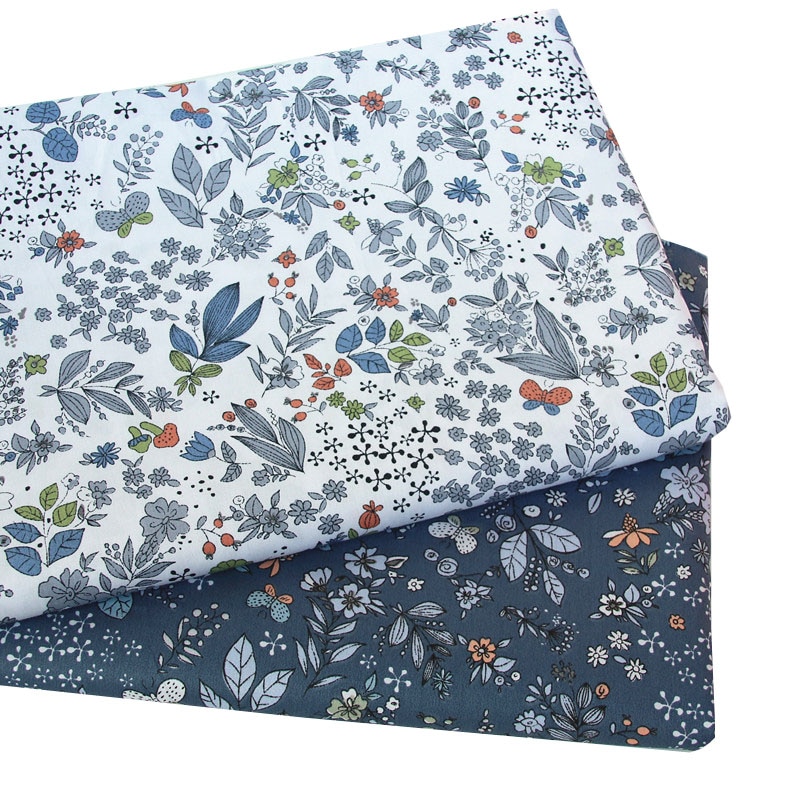 Syunss Navy Bloemen Gedrukt Twill Katoen Stof DIY Tissue Patchwork Telas Naaien Baby Speelgoed Beddengoed Quilten Tecido De Doek