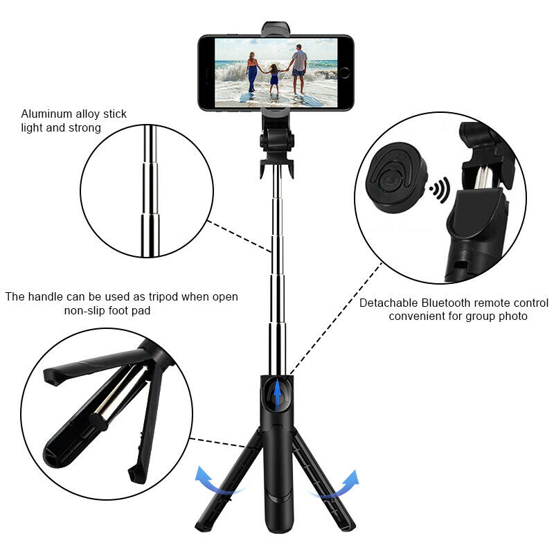 samtian wireless bluetooth selfie stick foldable mini tripod handheld monopod Extendable stand with Remote Control for all phneo