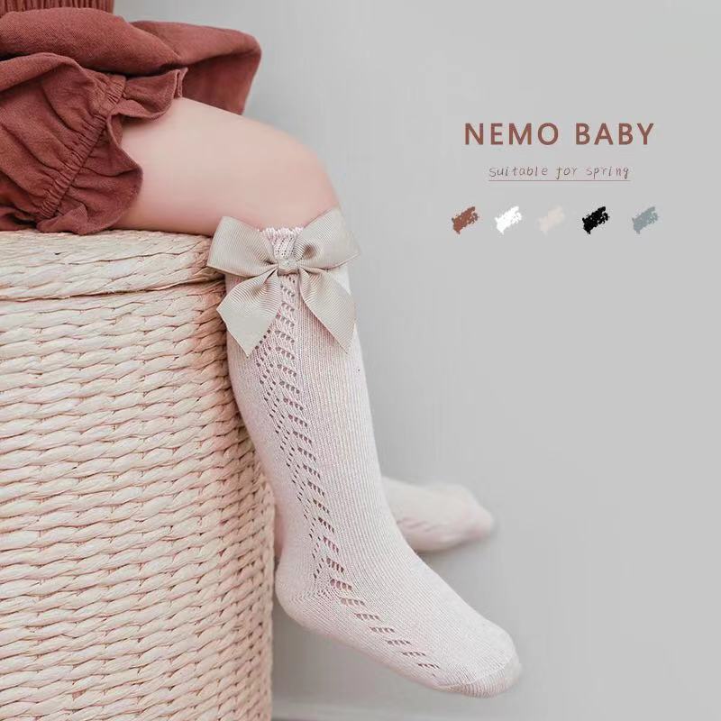 Kleinkind Socken Bogen Atmungsaktive Sommer Frühling Spitze Neugeborenen Baby Mädchen freundlicher Feste Gittergewebe Baumwolle Sokken Prinzessin Knie Hohe Lang