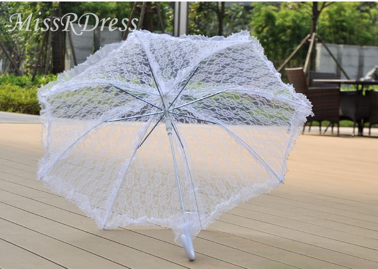 Missressress romantisk blonder bryllup paraply parasol håndlavet brude paraply hvid battenburg til bryllup brudedekoration jks 6