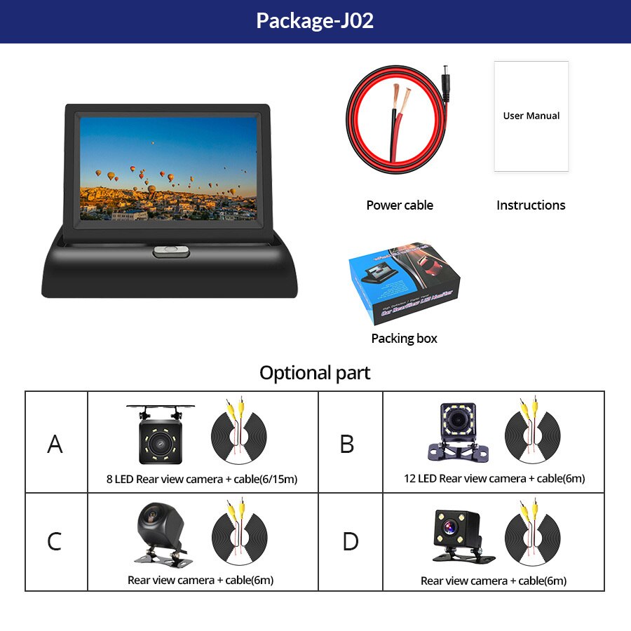 4.3 Inch TFT LCD Car Monitor Foldable Display Reverse Camera Parking System For Car Rearview NTSC PAL