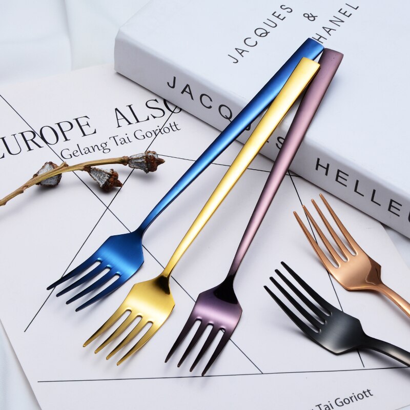 Ironx koreansk middagsgaffel farverig rustfrit stål gafler med lange skafter bestik 8.26 tommer 1 stk.
