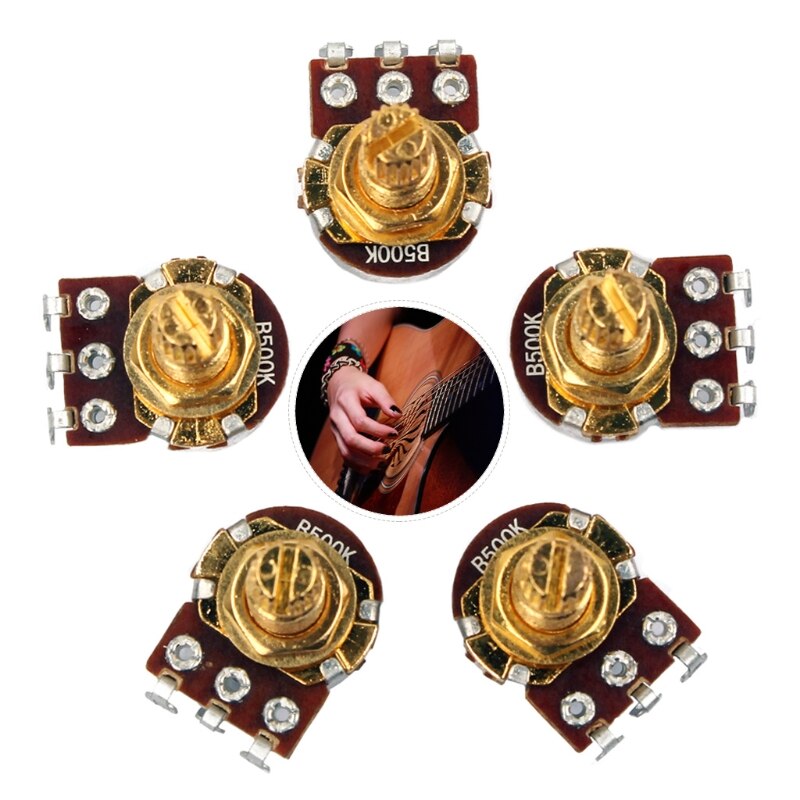 5Pcs B500k Potentiometer Splined Pot Electric Guitar Bass Effect Amp Tone Volume Parts