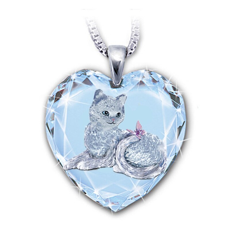 15 Popular Cat and Dog Heart-Shaped Cat and Dog Crystal Glass Pendant Necklaces for Women&#39;s Party Accessories On The Neck: 335