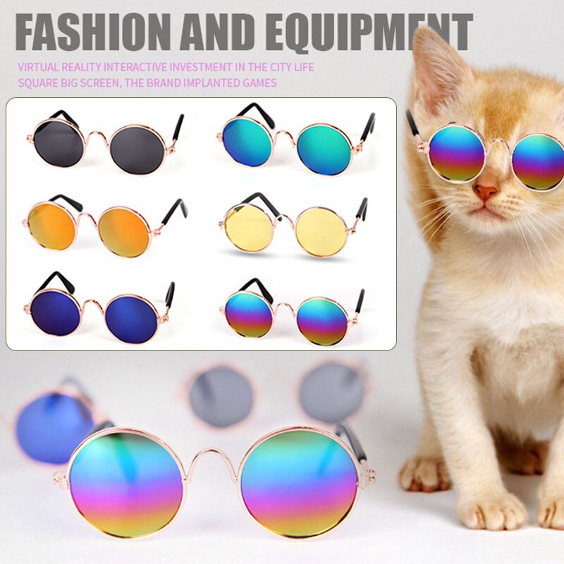 Pet Glasses Lovely Vintage Round Cat Sunglasses Reflection Eye Wear Glasses For Small Dog Cat Pet Photos Props Accessories