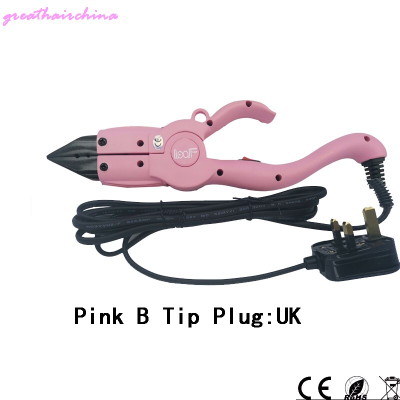 1Pcs Factory Outlet Temperatuur Constante Vlakke Plaat Fusion Heat Iron Hair Extension Keratine Bonding Gereedschap + Geïsoleerde Vingers: Pink  UK  plug  B