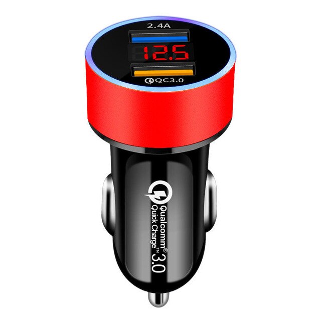 Quick Charge 3.0 Car Charger For iPhone Xiaomi Mobile Phone Dual Usb Car-Charger QC 3.0 Fast Charging Adapter Usb Phone Charger: Red