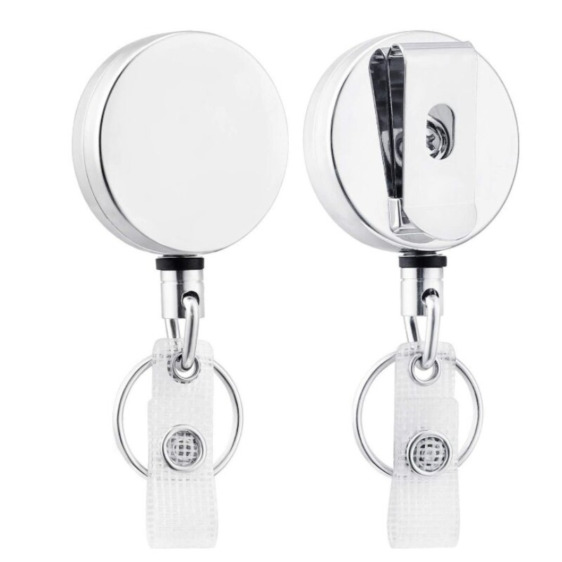 Retractable Pull Key Ring ID Badge Lanyard Student Nurse Worker Name Card Holder Recoil Reel Belt Clip School Office Supply: Silver