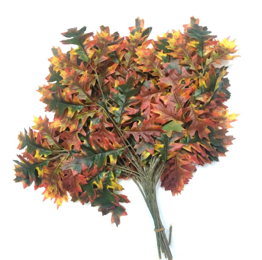 12pcs Artificial Oak Tree Leaves Branch For Plant Wall Background Wedding Home Hotal Office Bar Decorative