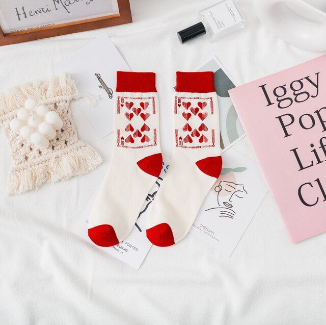 Socks Children&#39;s Tube Socks Love Jacquard Female Socks Cute Girl Cotton Socks Spring And Autumn Trend Women Socks Korean: Love poker