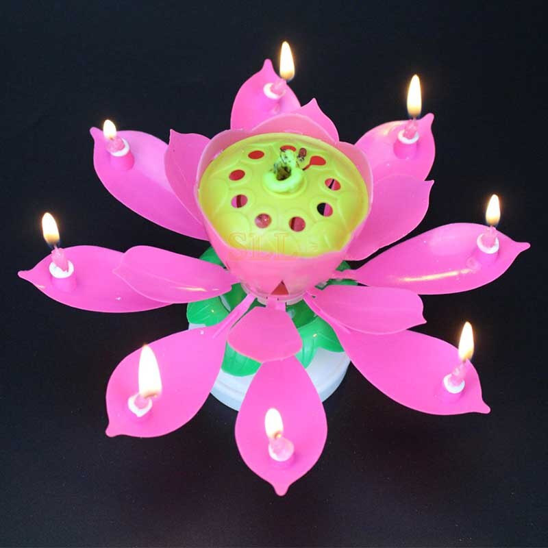 Music Birthday Cake Candles Lotus Flower Festival Decorative Music Party Decor: 8 Candles-Pink