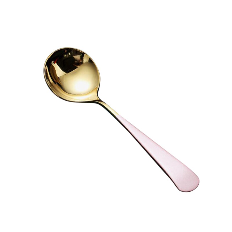 304 Stainless Steel Round Spoon Coffee Dessert Spoon Ice Cream Dinner Tableware Afternoon Tea Dessert Spoon: pink golden