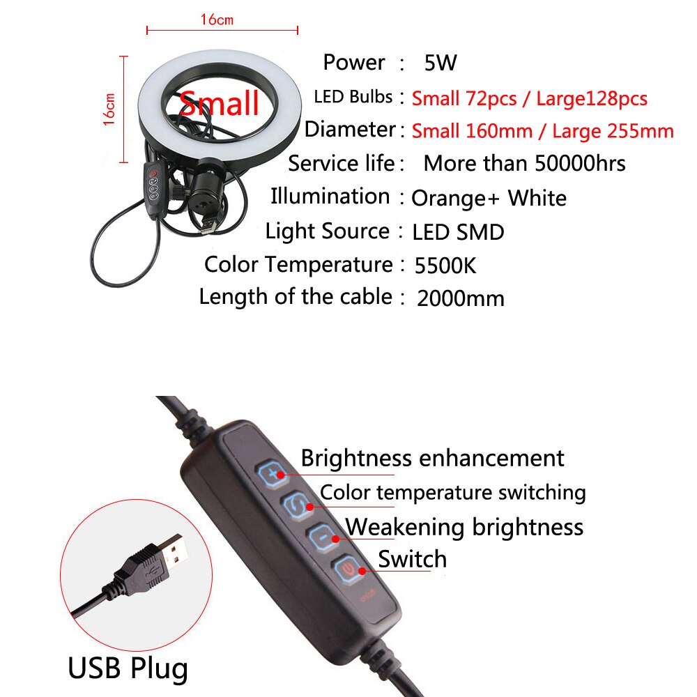 Anillo de luz LED Cámara fotografía anular lámpara estudio Ring Light para vlogg vídeo disparo retrato maquillaje con trípode teléfono Clip