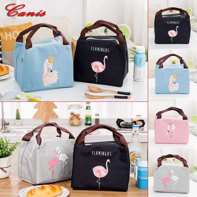 Draagbare Oxford Doek Lunch Tas Flamingo Print Thermische Geïsoleerde Lunch Box Voor Vrouwen Kinderen Tote Unisex Waterdichte Picknick Tassen