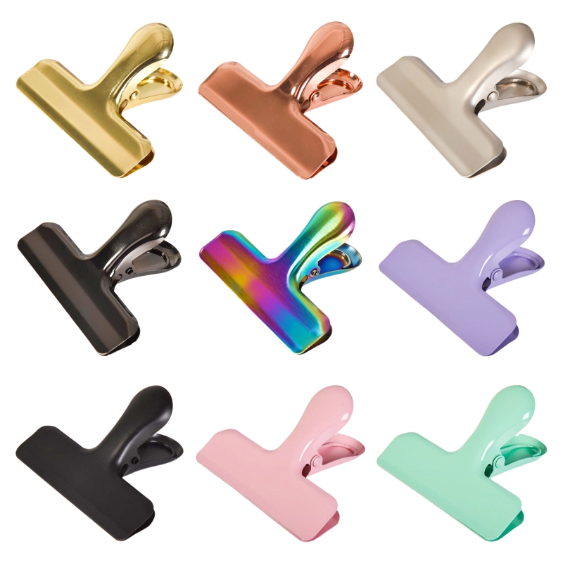 Pince à papier en acier inoxydable, grande pince à papier taureau, charnière colorée, Clips de fichiers, fournitures de bureau pour reçu, Document, sac alimentaire HX6A