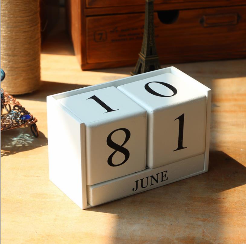 Kiefer Holz Moderne Stil 3D Würfel bilden Kalender DIY Kunst Handwerk Hause Dekoration Zubehör Für Büro Schule Schreibtisch: Weiß