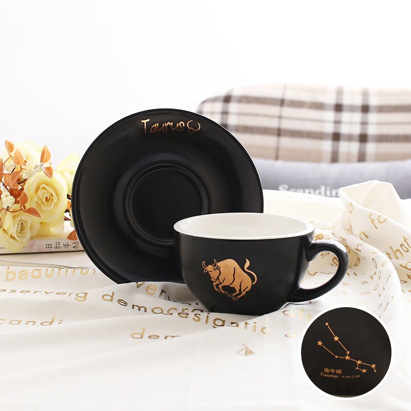 Black Ceramic Coffee Cup and Saucer Set Luxury Cappuccino Coffee Cup Set Filizanki Do Kawy Mug BD50CS: style3