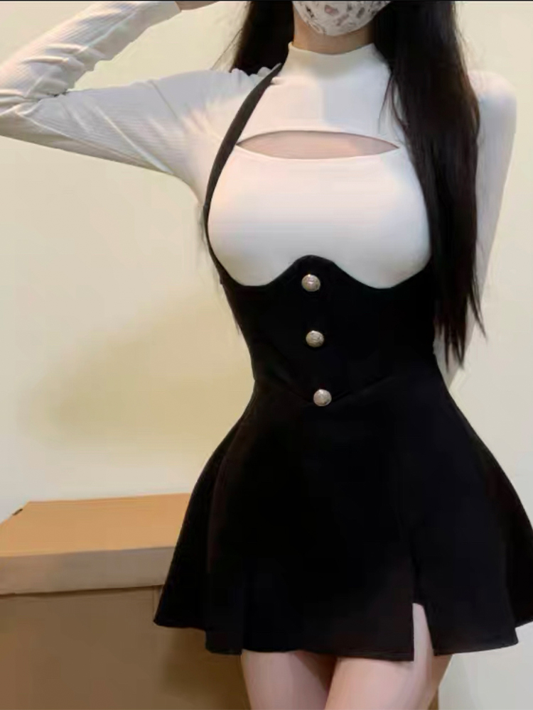 Japanske sexy søte skjørtsett svart kjole dame hul topp klubb fest minikjoler kvinnelig koreansk kjole sommer: Xl / Lavendel