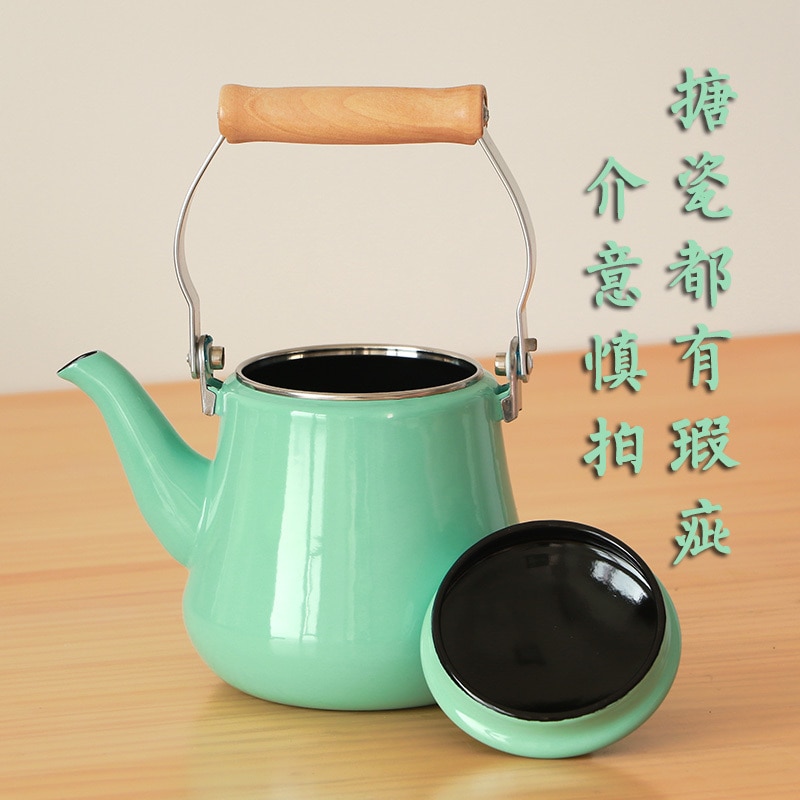 Japansk stil porcelæn emalje te kedel træ hanlde tekande kold gryde tekande gas induktion komfur vandkande 1.5l