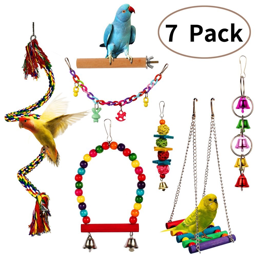 Fast 7 Pcs/set Bird Parrot Swing Toy Hanging Bell Ladders Climbing Chewing Hanging Toy Bird Accessories Birds Toys