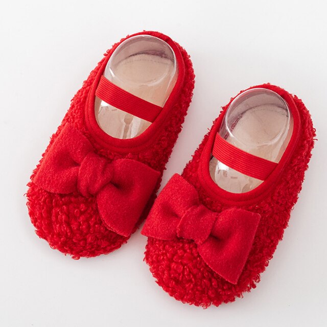 Novo piso do bebê meias grossas outono inverno indoor criança meninas sapatos pé meia: Vermelho / XS 6-12months