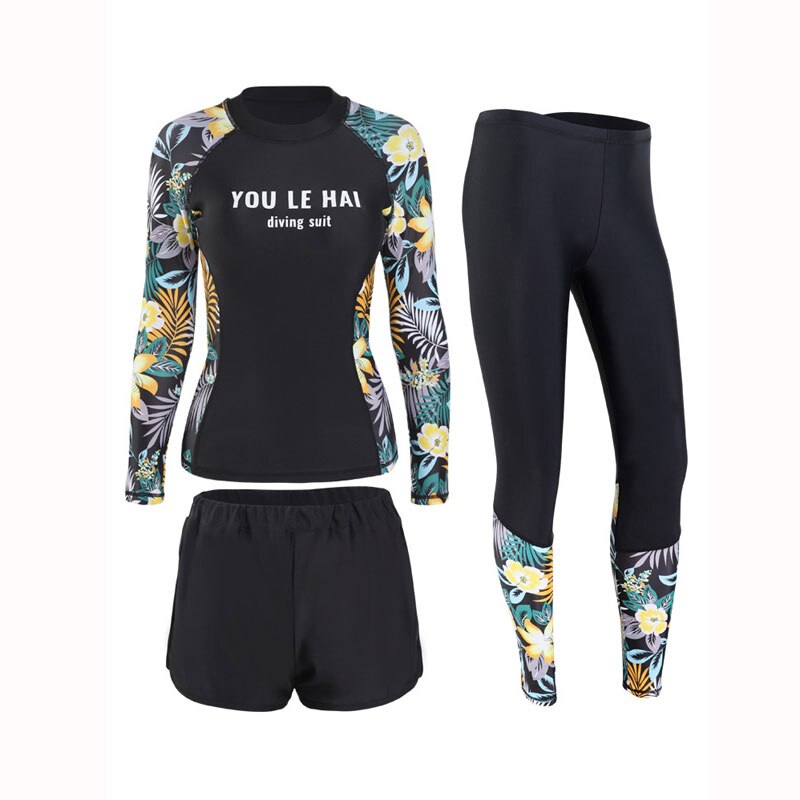 Vrouwen 3Pcs Set Rash Guard Met Lange Mouwen Zwemmen Shirts En Leggings, uv/Zon Wetsuit Badpak Pak Volledige Surf Yoga Trainingspakken