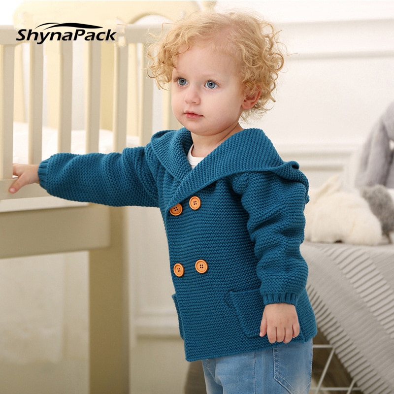 Strik cardigan sweater til baby dreng 0-2t spædbørn børn trøje hætte tøj til småbørn tøj varm hættetrøje jakke parka børn