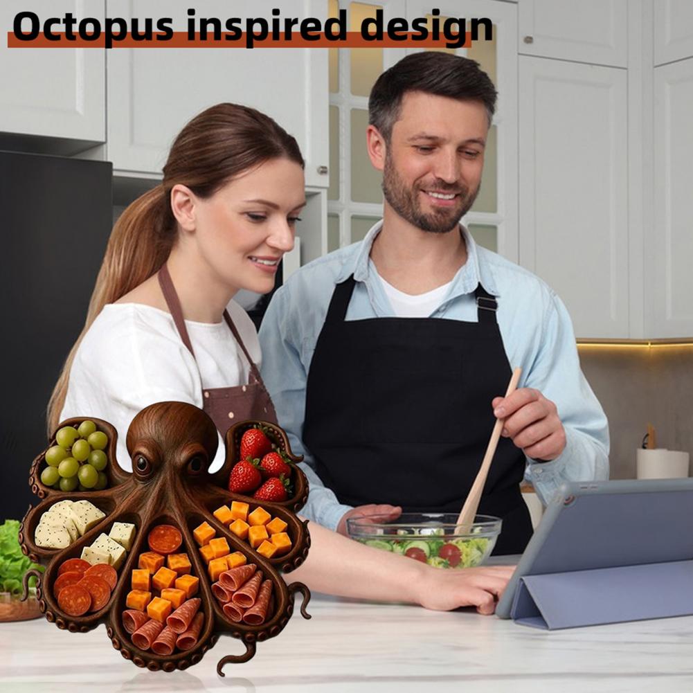 Blekksprutmatfat blekksprutformet serveringsbrett i tre til ostefat charcuterie-brett fruktfat dekorativt til kjøkkenet