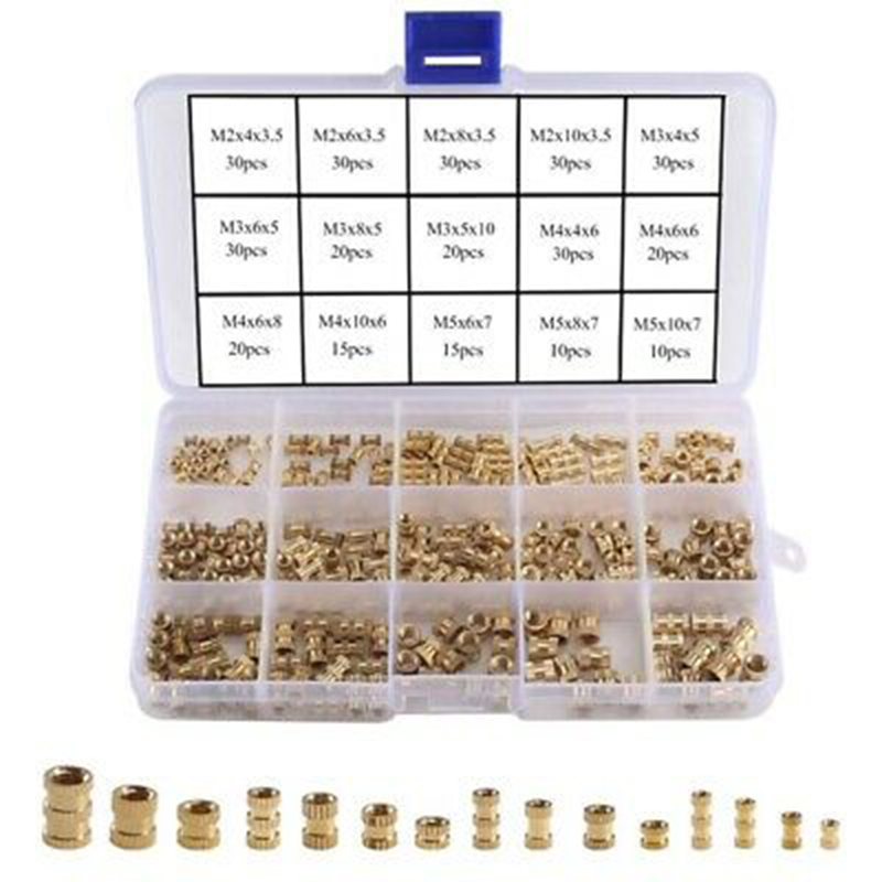 330Pcs Knurled Nuts M2 M3 M4 M5 Brass Threaded Insert Fastener Assortment Kit Heat-resistant Rust-proof Tool Accessories
