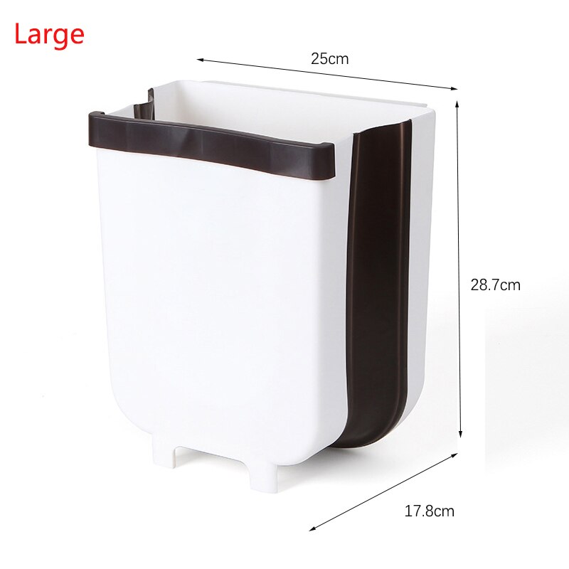 Folding Kitchen Dumpster Wall Mounted Bathroom Trash Can Kitchen Storage and Organization Office and Home Storage Bucket Garbage: White-large