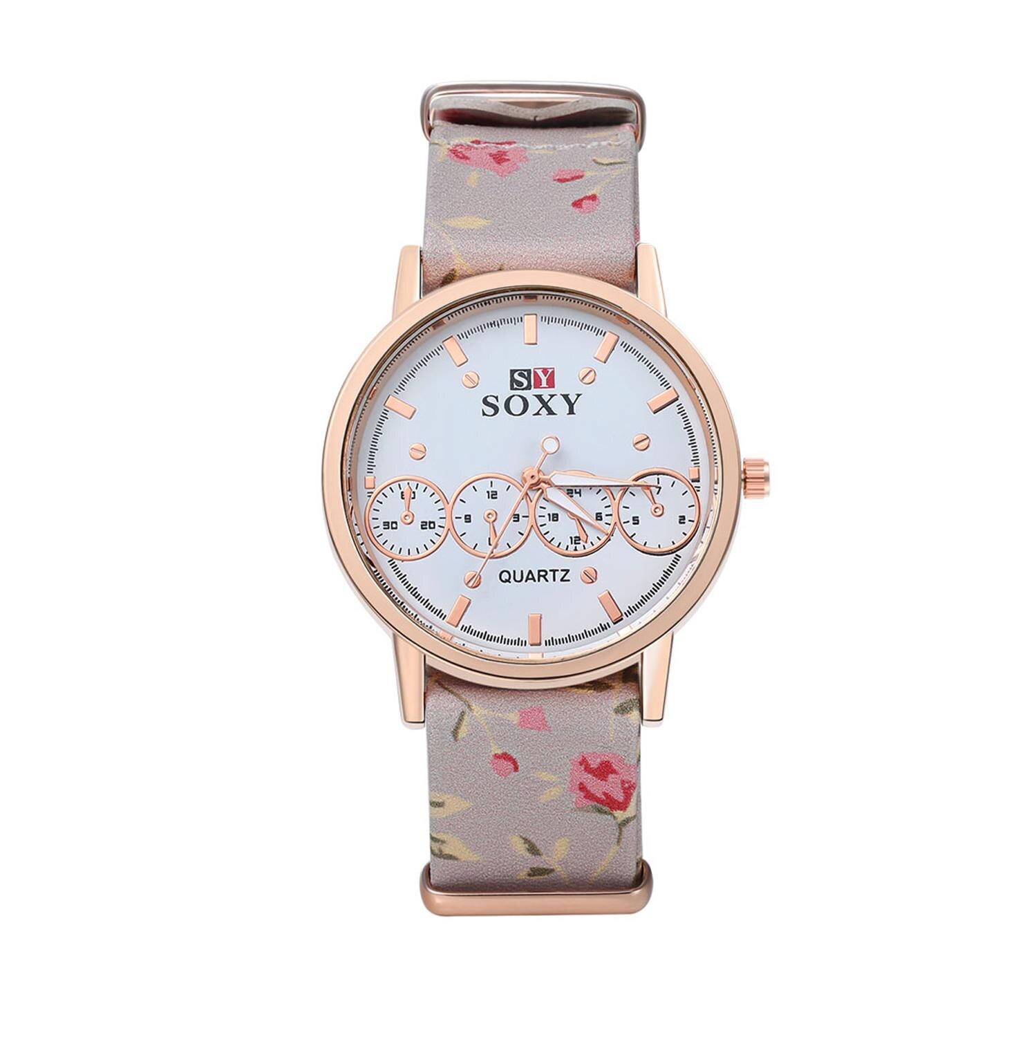 Kobiety luksusowej marki zegarek SOXY moda złoty zegarek kobiety ubierają pasek ze skóry zegarek kwarcowy panie godzin zegar panie prezent Relogio Feminino: szary