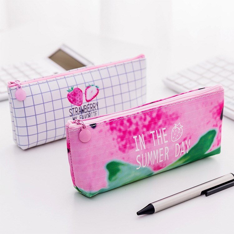 1pc novo fresco morango lápis caso kawaii caneta saco de papelaria armazenamento organizador saco meninos & meninas lápis caso para material escolar