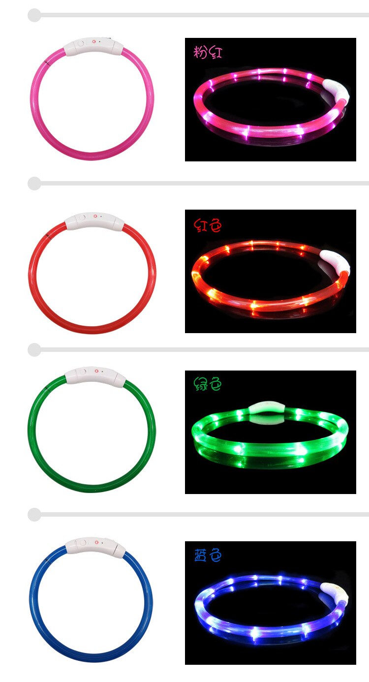 LED Rechargeable par USB pour animaux de compagnie collier de chien lumière nuit sécurité clignotant fournitures pour animaux de compagnie chiens accessoires pour petit chien collier LED grand