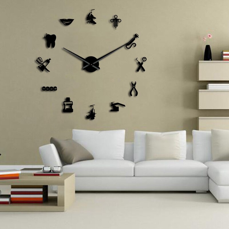 Tandarts Diy Giant Wandklok Oversized Wandklok Grote Naald Spiegel Tandarts Kantoor Decor Tandarts Art S