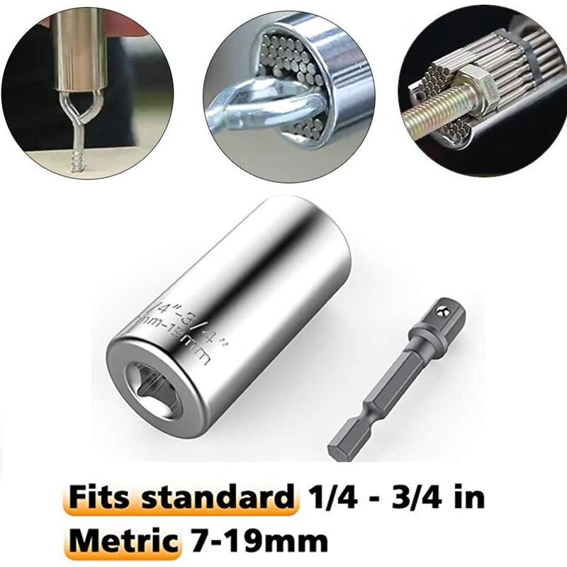 3Pcs Universal Socket (7-19mm) Sockets Tools Multi-Function Wrench Repair Kit with Power Drill Ratchet Wrench