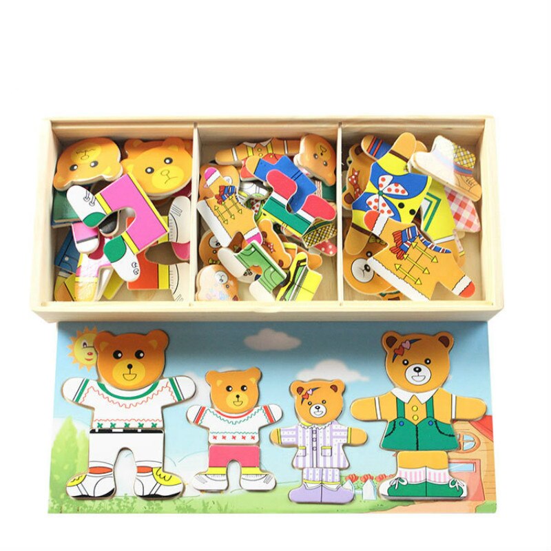 4 Types de jeux éducatifs en forme d&#39;ours, Puzzle, jeux éducatifs pour la petite enfance, vêtements changeants pour bébé, jouet Tangram en bois, pour enfants: 4