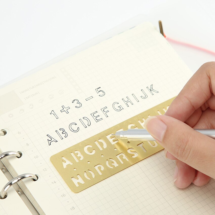 Szablonów linijka mosiądz angielskiego alfabetu szablony i cyfry arabskie szablony z symboli robić rysowania, zakładki 13x3 cm