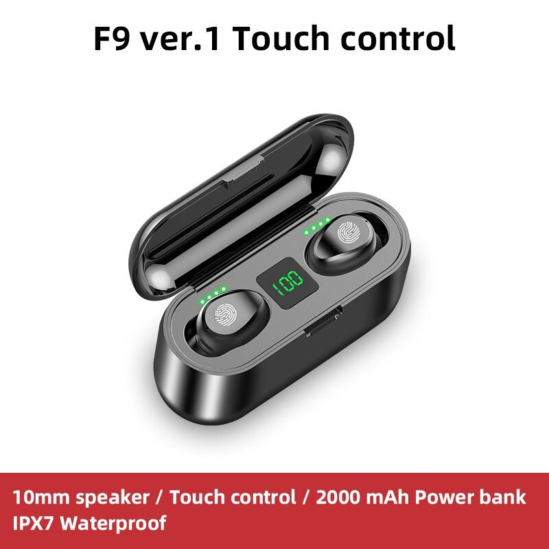 AMOI – écouteurs sans fil Bluetooth F9 TWS IPX7, oreillettes de Sport 9D, affichage, micro, casque d'écoute pour Iphone Xiaomi Huawei: Ver.1 Touch Control