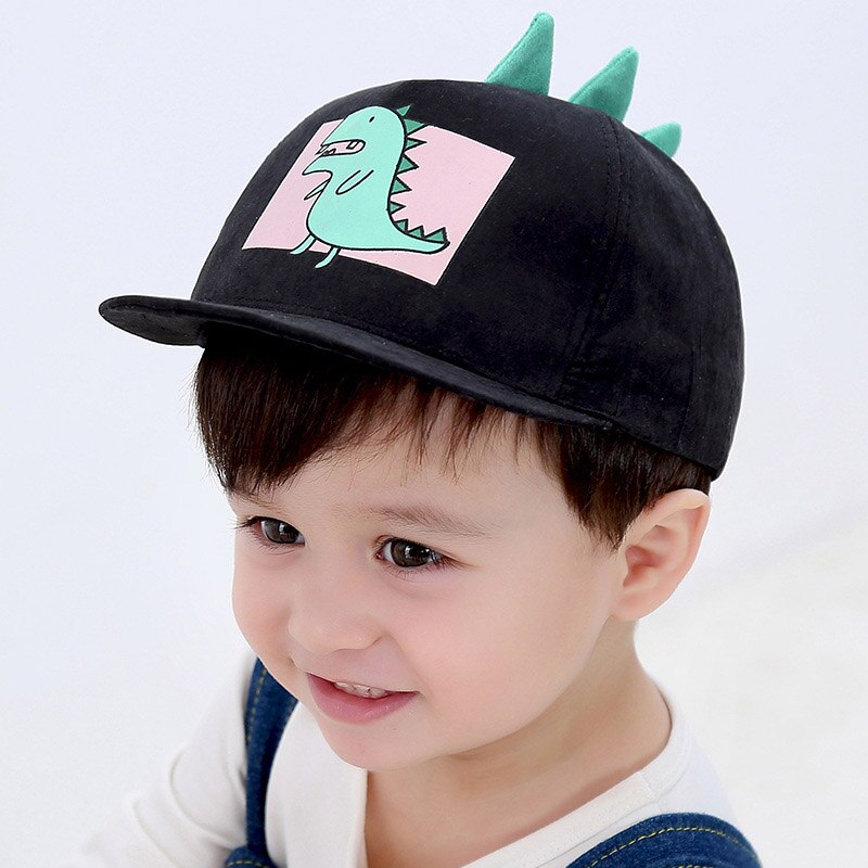 Spring Summer Baby Hat Cartoon Dinosaur Kids Boys Baseball Cap Casual Outdoor Children Snapback Hat: black  style 1