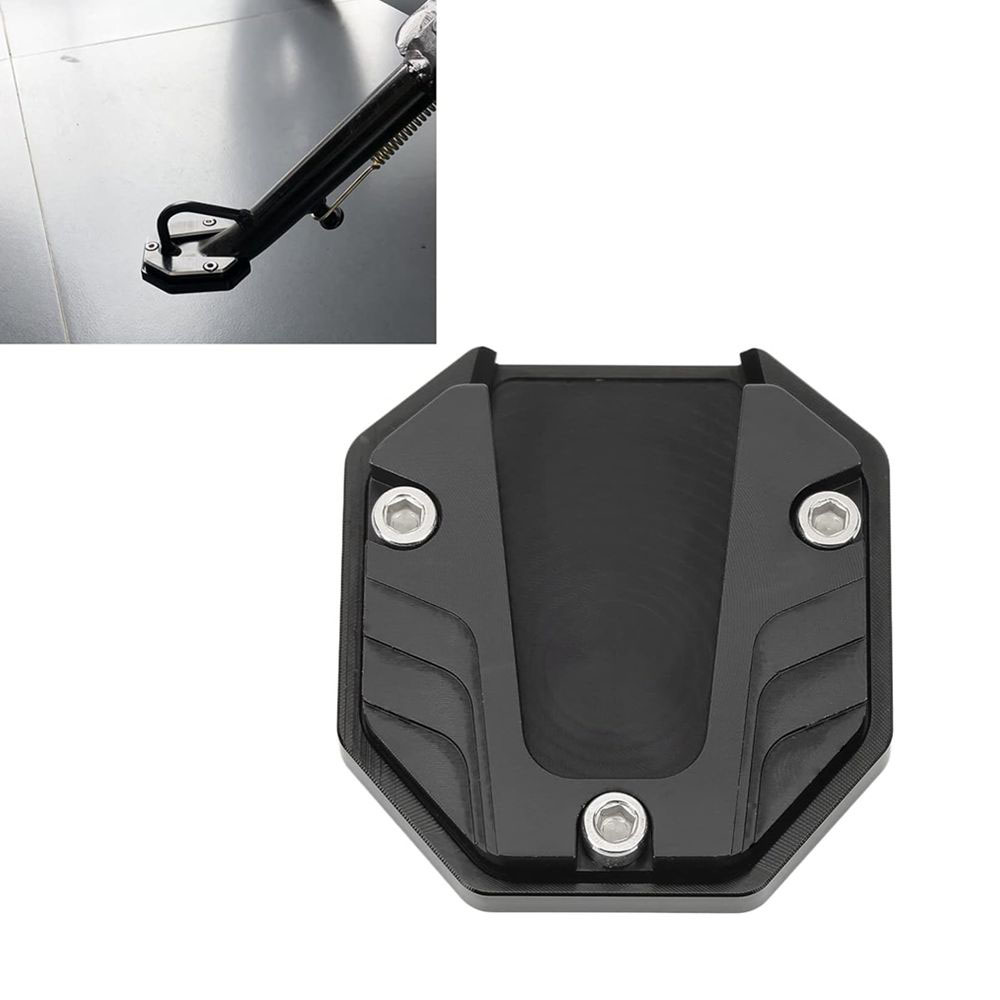 Universal Motorrad Kickstand Seitenständer Pad Vergrößern Verlängerung Fußplatte Hochfestes Stützzubehör Aluminium Schwarz