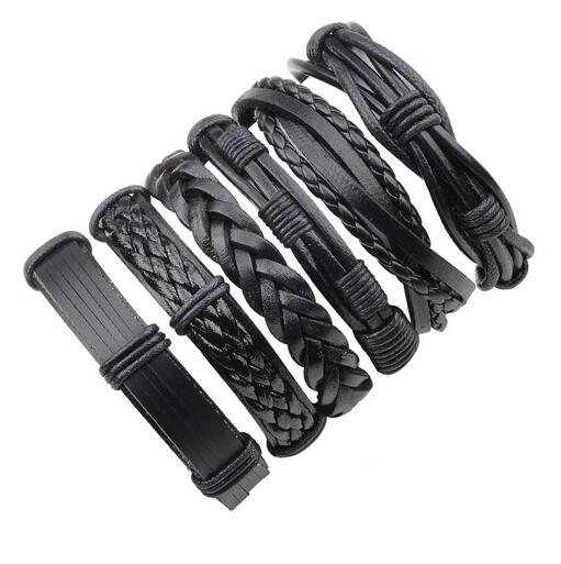 3-6 Stks/partij Handgemaakte Etnische Tribale Echt Wrap Charmante Mannelijke Pulsera Zwart Gevlochten Lederen Armbanden Armbanden: H2353