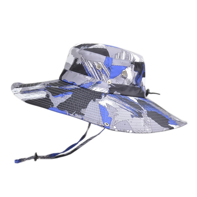 Summer Handsome Outdoor Climbing Fishing Tourism Dual Purpose Men Large Brim Sun Fisherman Hat Bucket Hat Sun Protection Cap: 9015-blue