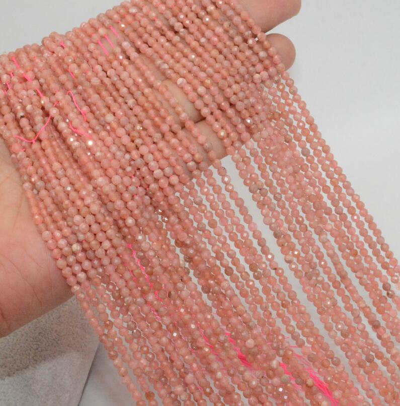 Natural Semi Precious Stone Faceted Round Beads 3mm-3.5mm: Rhodochrosite