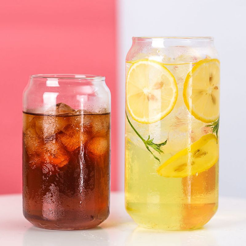 Simple Glass Can Shaped Cup Eco-Friendly Cold Drink Cup Dessert Shake Cafe Beverage Juice Milk Cup