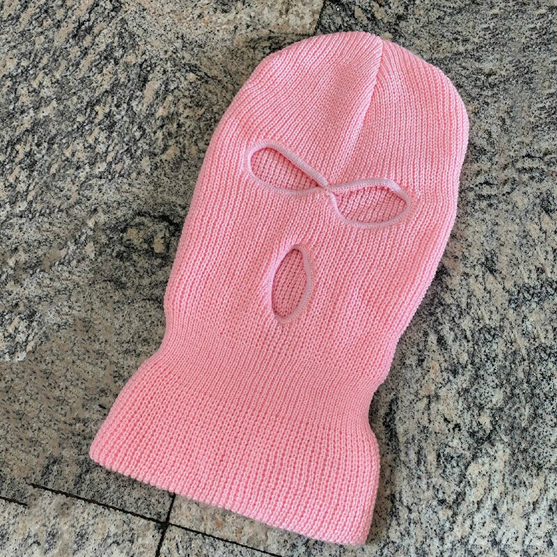 Frauen Ski Maske Männer Winter Warm Skifahren Radfahren 3 Loch Winddicht 3-Loch Gestrickte Sturmhauben Haube Kappe Volle gesicht Maske Im Freien: Rosa