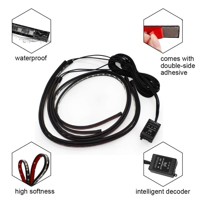Auto LED Strip Light - SUNWAN 4 stks Light Bar Voice Control Chassis Sfeer Licht Buitenverlichting Kit (2x90cm 2x120cm